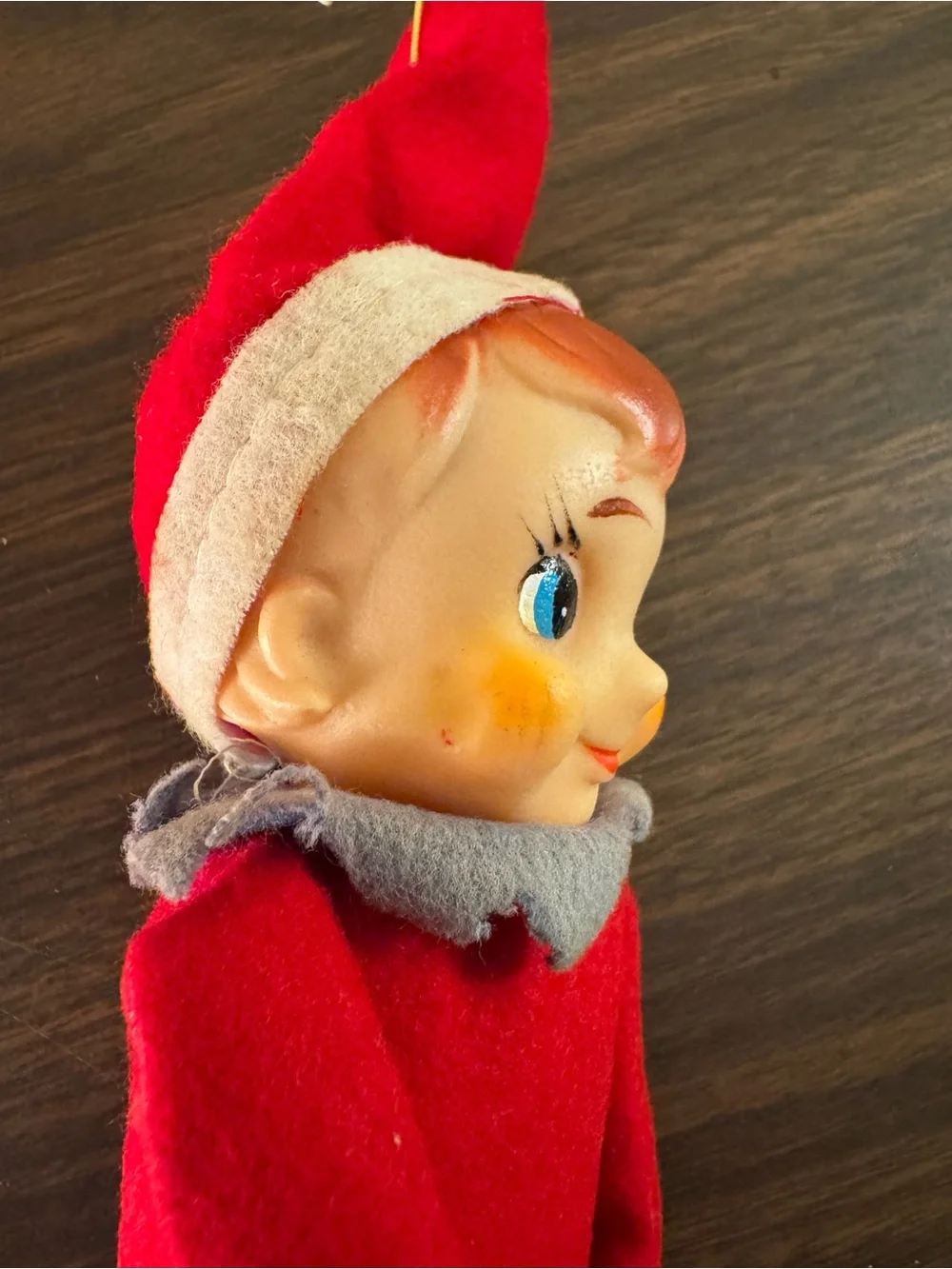 Vintage Made in Japan Knee Hugger Elf Pixie Tree Hugger Christmas Ornament 12”